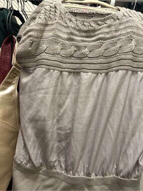 Vince Cammuto Taupe Open-Knit Boatneck Sweater Dress